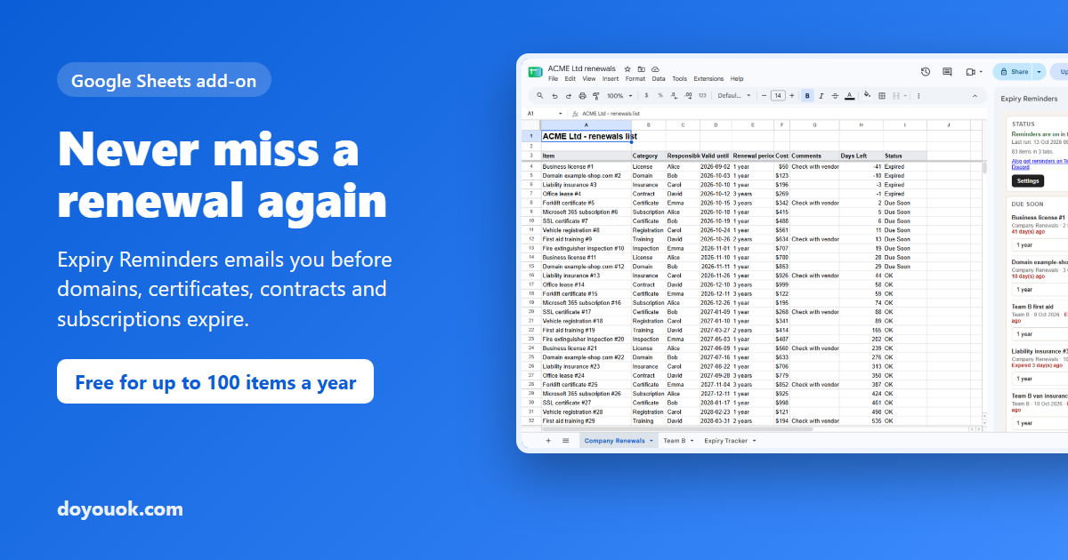 Never Miss a Renewal Again: Expiry Reminders for Google Sheets